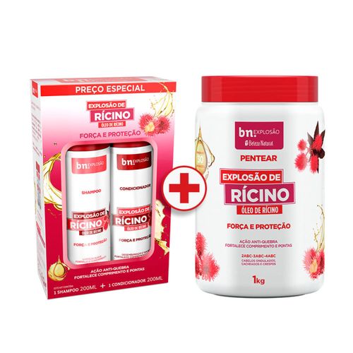Kit Duo Shampoo 200ml + Condicionador 200ml + Creme de Pentear Explosão de Rícino 1Kg (3 itens) | bn.Cachos Kit Duo Shampoo 200ml + Condicionador 200ml + Creme de Pentear Explosão de Rícino 1Kg (3 itens) | bn.Cachos